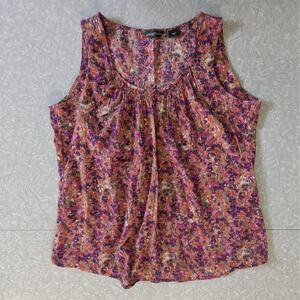 Eddie Bauer Women's L Lightweight Smocked Sleeveless Floral Blouse Tank Top